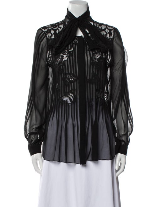 Oscar de la Renta Silk Long Sleeve Button-Up Top