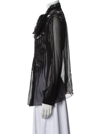 Oscar de la Renta Silk Long Sleeve Button-Up Top