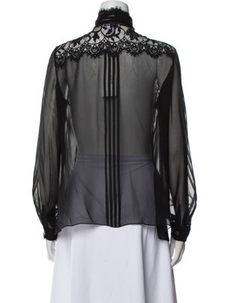 Oscar de la Renta Silk Long Sleeve Button-Up Top