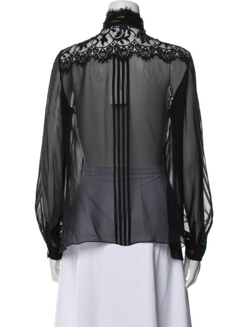 Oscar de la Renta Silk Long Sleeve Button-Up Top
