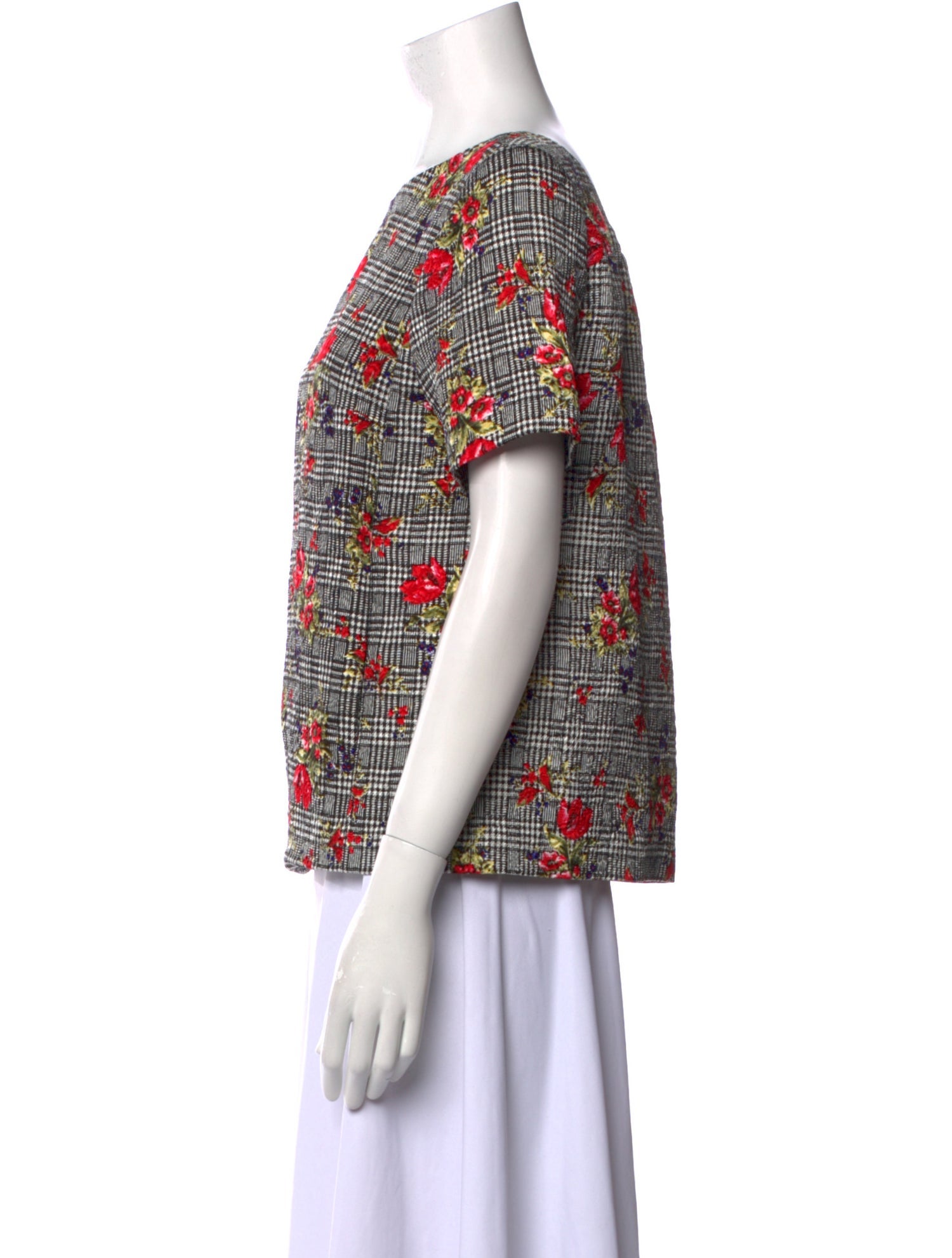 Oscar de la Renta Wool Floral Print T-Shirt