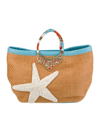 Oscar de la Renta Raffia Top Handle Bag