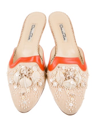 Oscar de la Renta Canvas Colorblock Pattern Mules