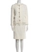 Oscar de la Renta Tweed Pattern Fringe Trim Accent Skirt Suit