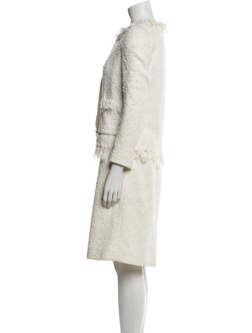 Oscar de la Renta Tweed Pattern Fringe Trim Accent Skirt Suit