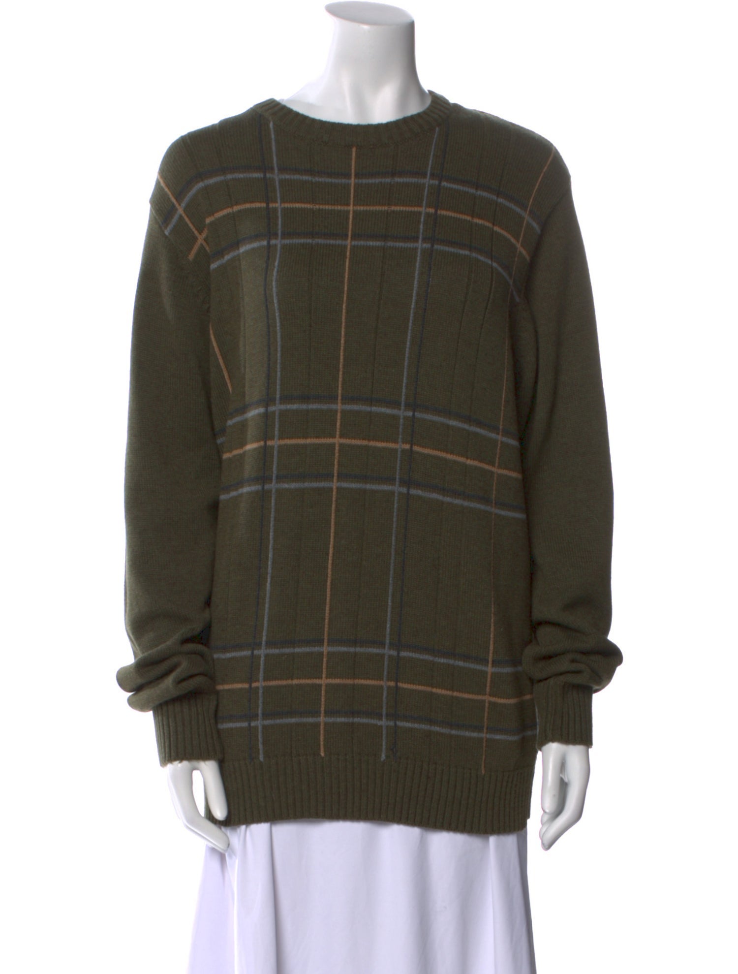 Oscar de la Renta Plaid Print Crew Neck Sweater