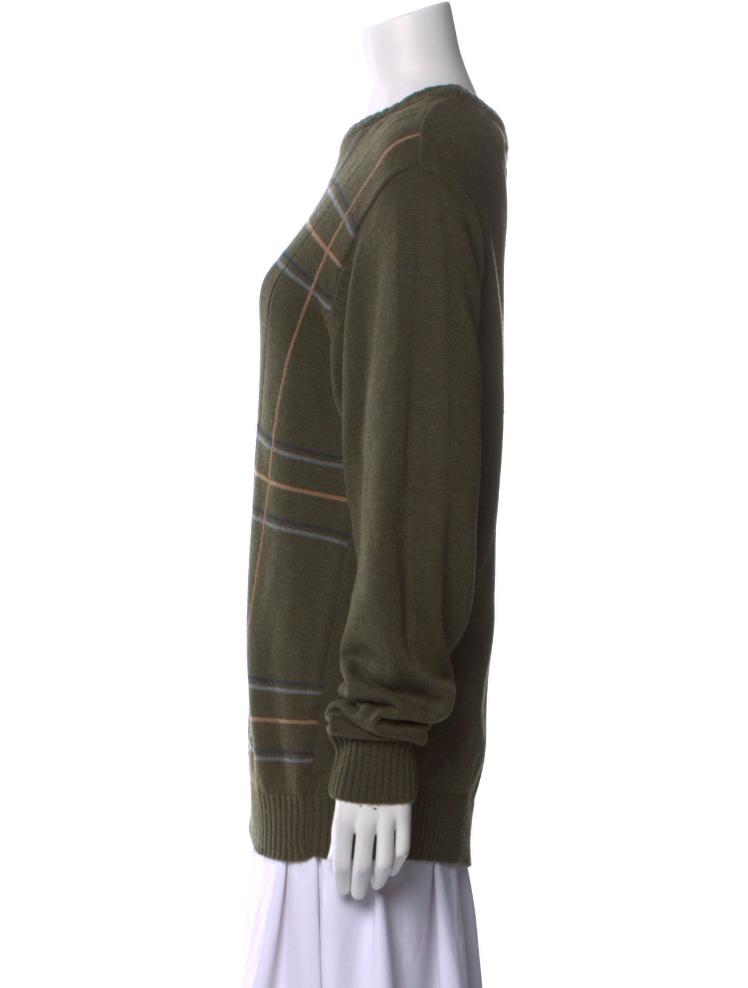 Oscar de la Renta Plaid Print Crew Neck Sweater