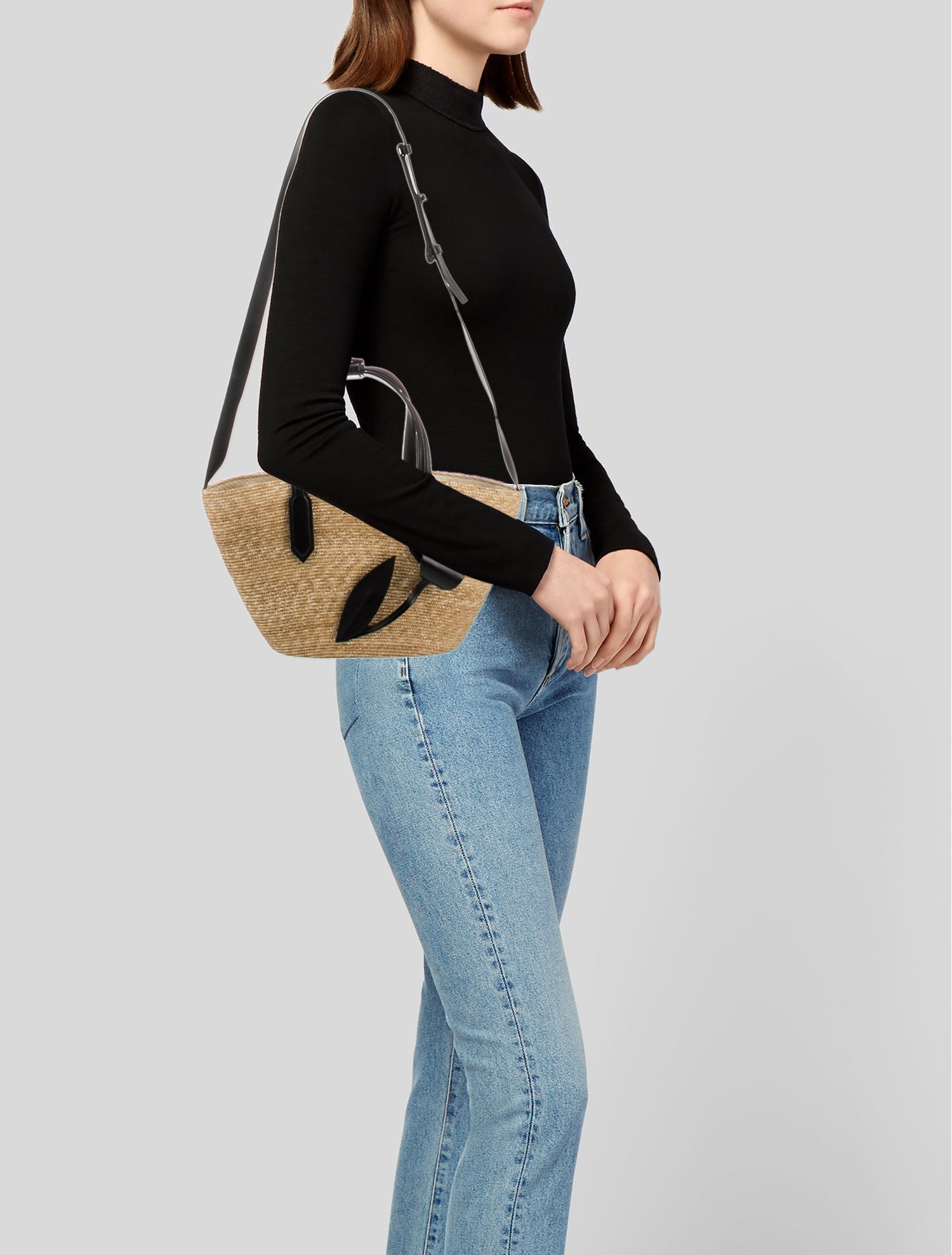 Oscar de la Renta Raffia Top Handle Bag