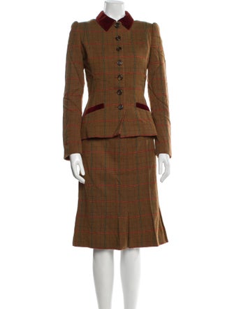 Oscar de la Renta Plaid Print Skirt Suit