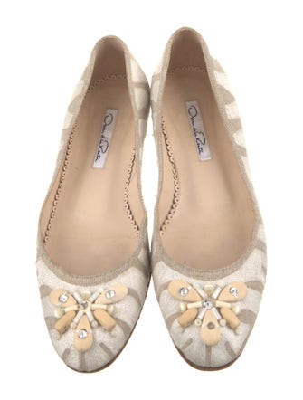 Oscar de la Renta Printed Crystal Embellishments Ballet Flats
