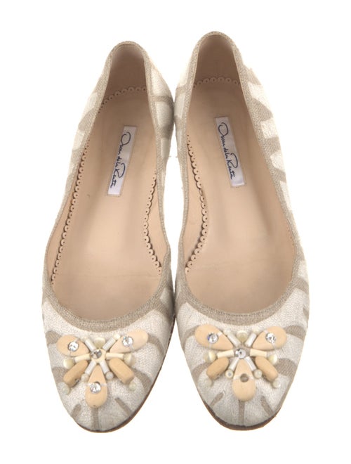 Oscar de la Renta Printed Crystal Embellishments Ballet Flats