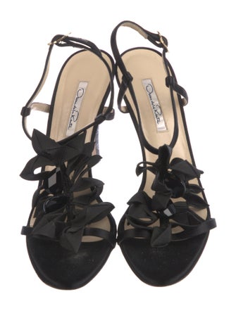 Oscar de la Renta Satin Beaded Accents Slingback Sandals