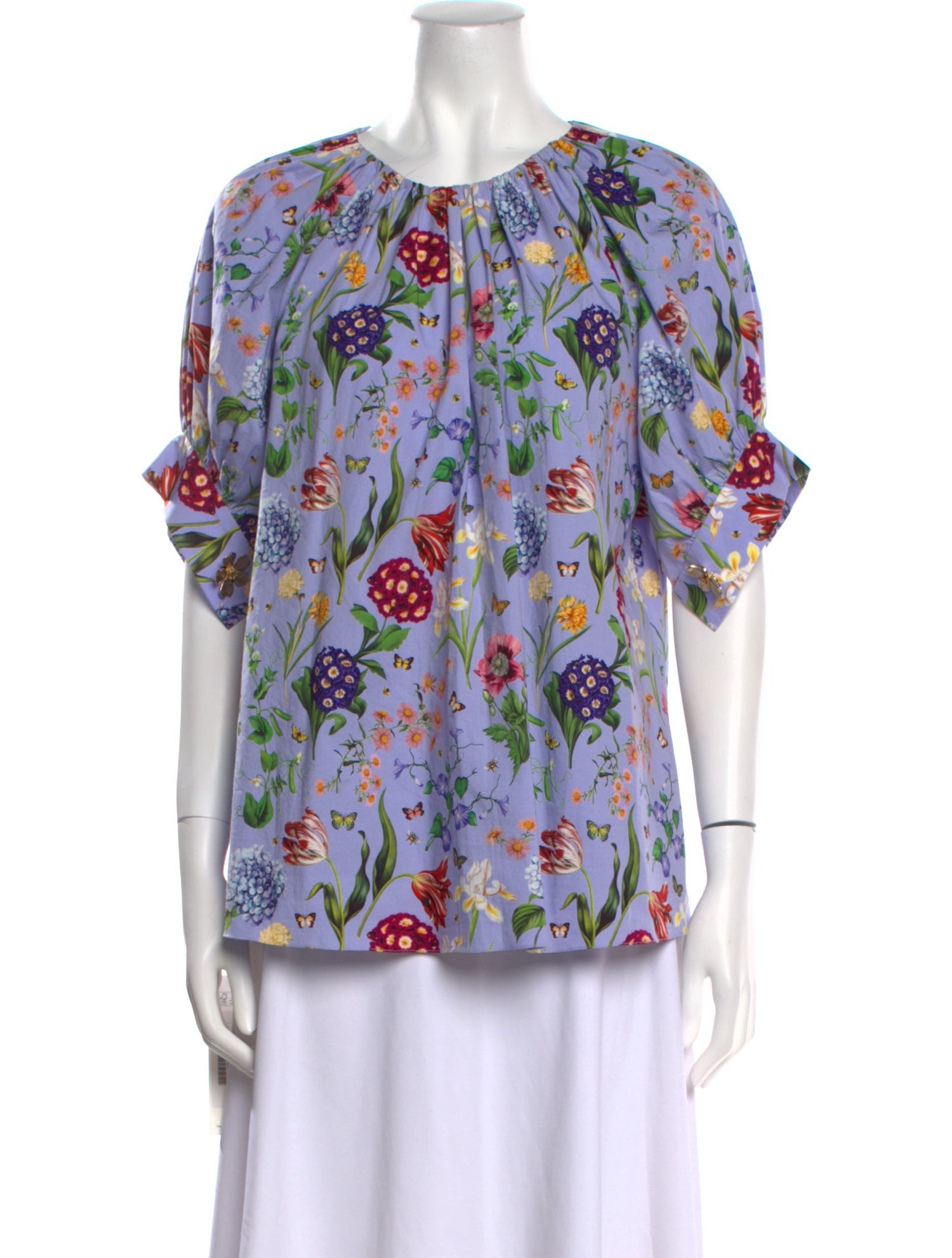 Oscar de la Renta Floral Print Crew Neck Blouse