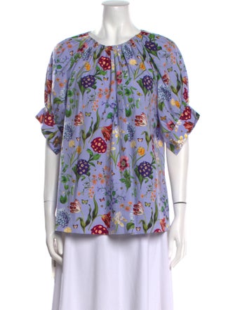 Oscar de la Renta Floral Print Crew Neck Blouse