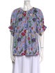 Oscar de la Renta Floral Print Crew Neck Blouse