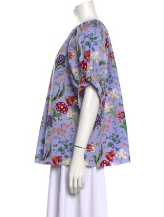 Oscar de la Renta Floral Print Crew Neck Blouse