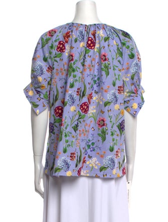 Oscar de la Renta Floral Print Crew Neck Blouse