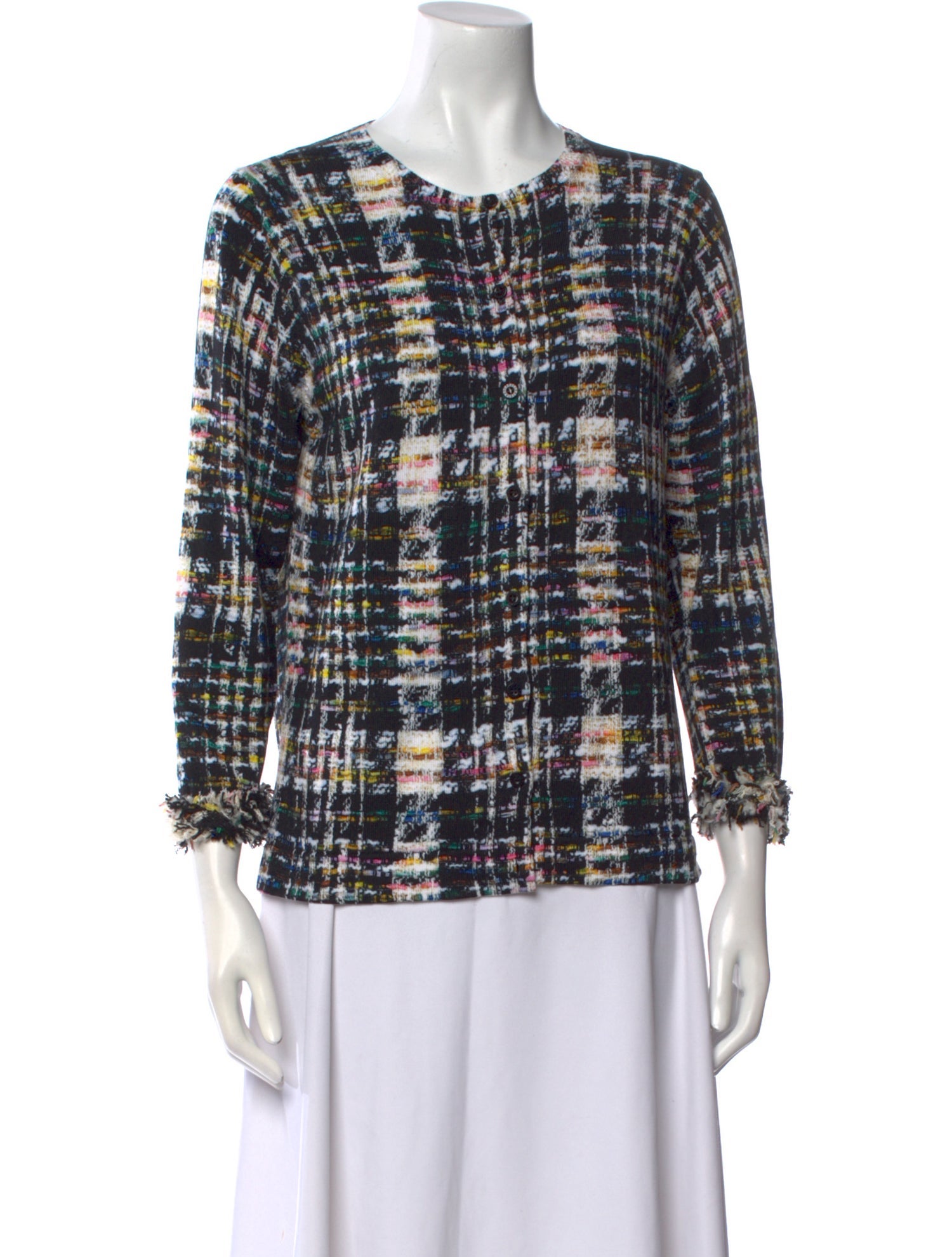 Oscar de la Renta Plaid Print Crew Neck Sweater