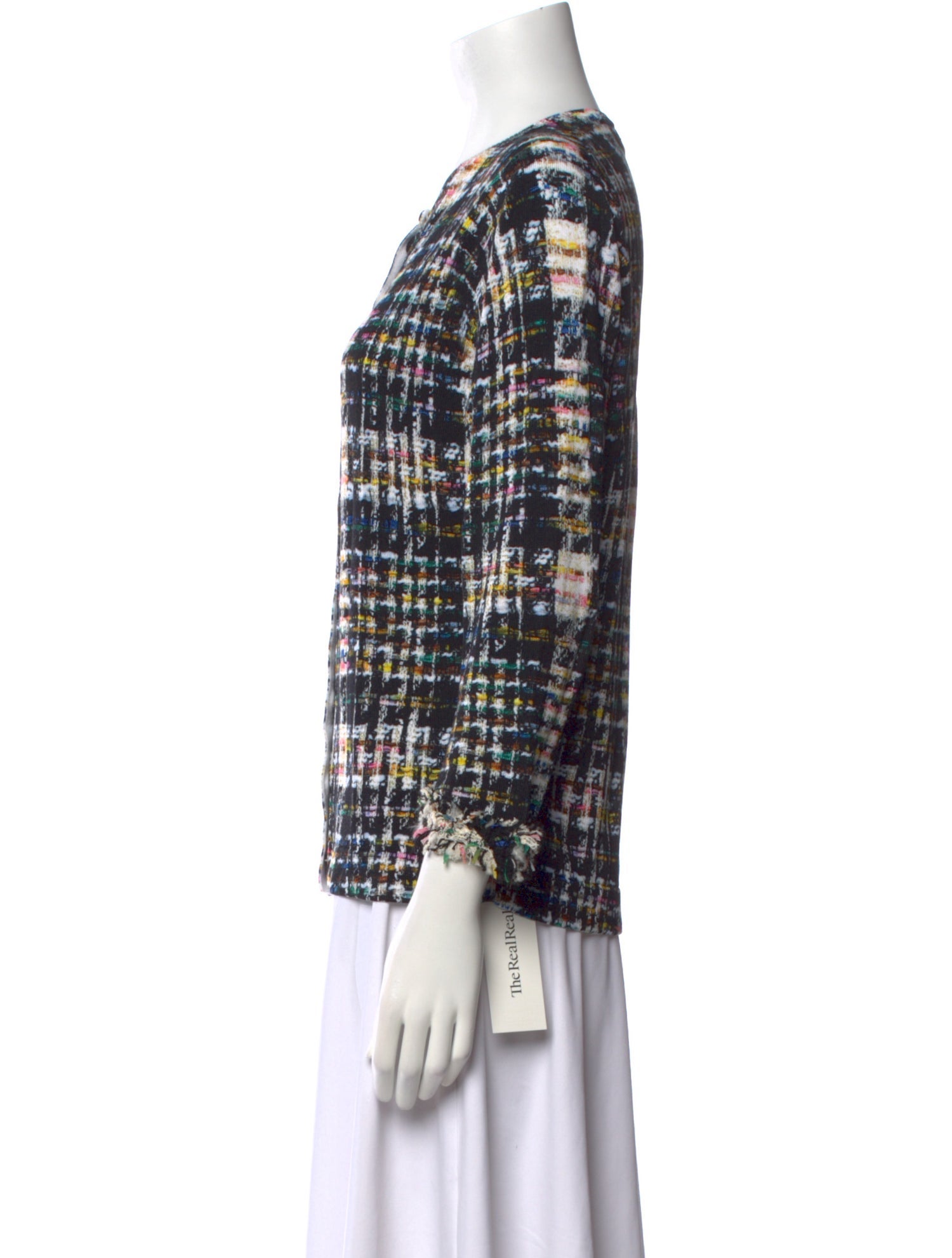 Oscar de la Renta Plaid Print Crew Neck Sweater