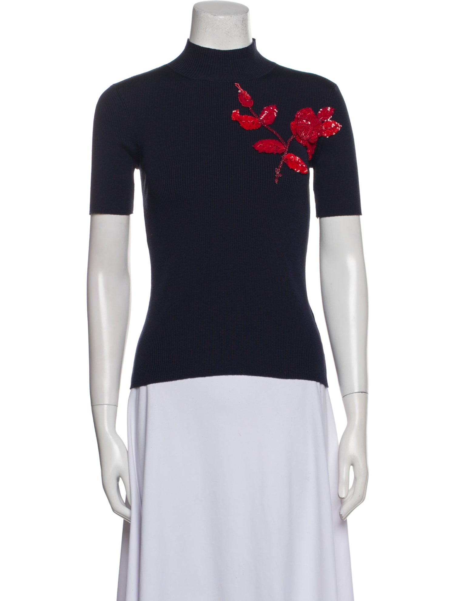 Oscar de la Renta Silk Floral Print T-Shirt w/ Tags