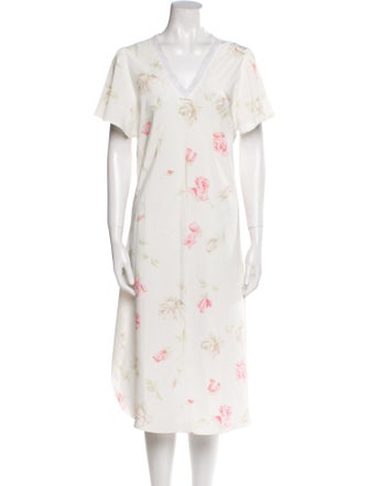 Oscar de la Renta Floral Print Mesh Accents Nightgown