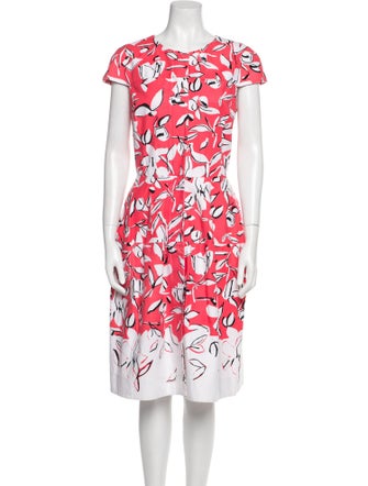 Oscar de la Renta Floral Print Midi Length Dress