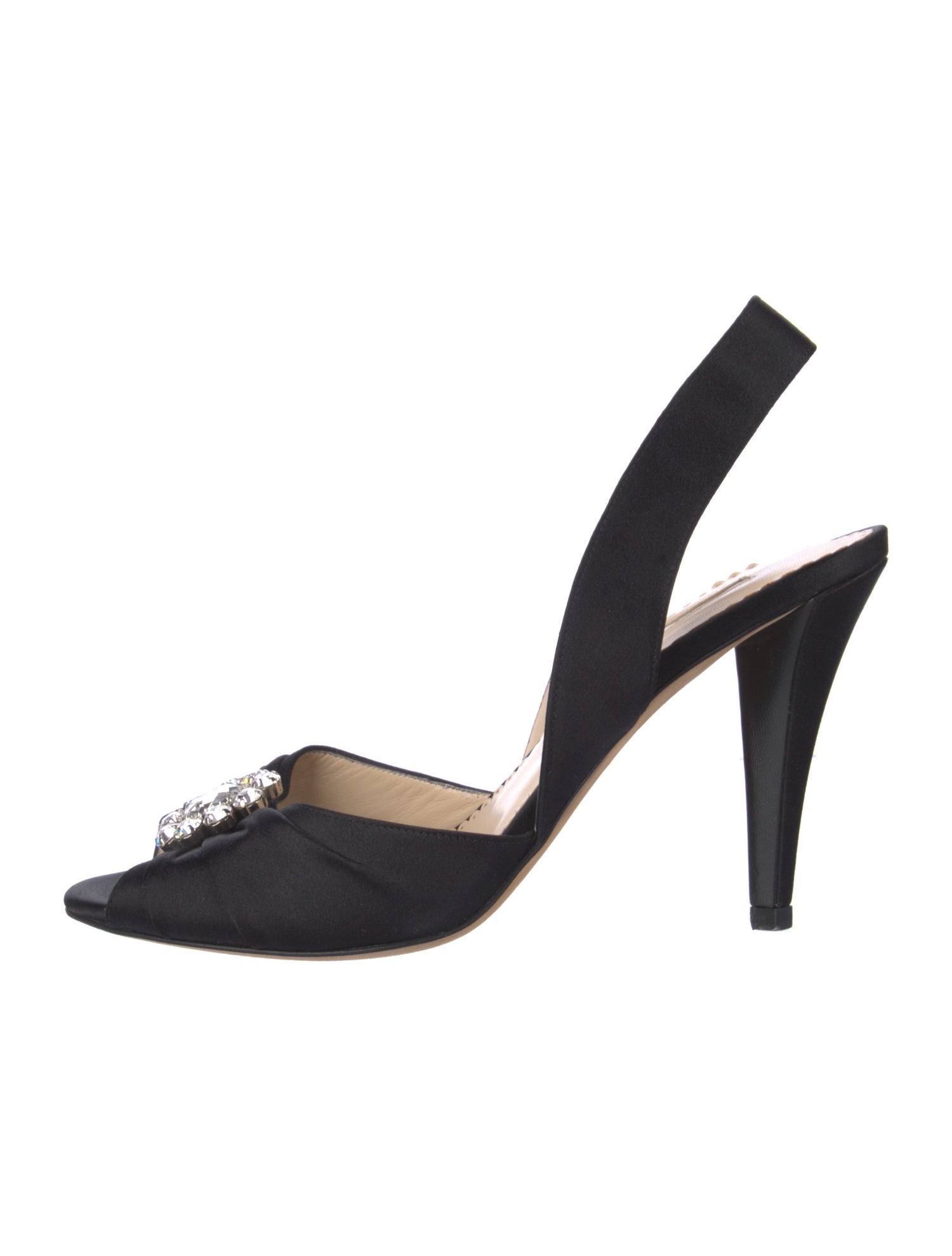 Oscar de la Renta Satin Crystal Embellishments Slingback Pumps