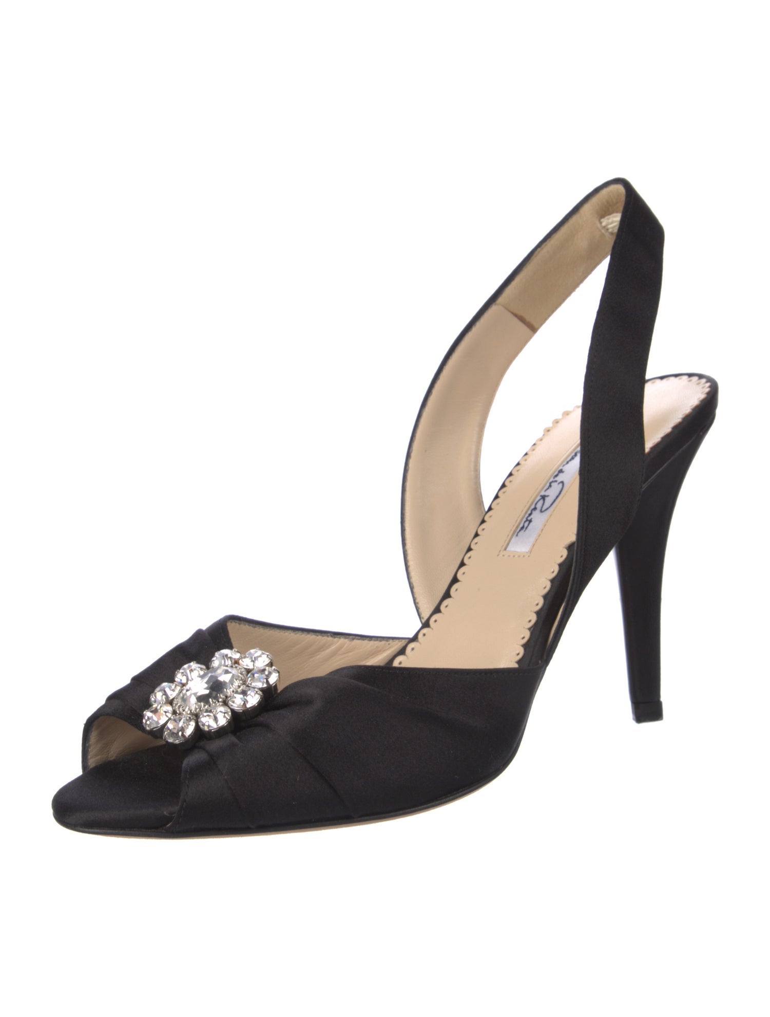 Oscar de la Renta Satin Crystal Embellishments Slingback Pumps