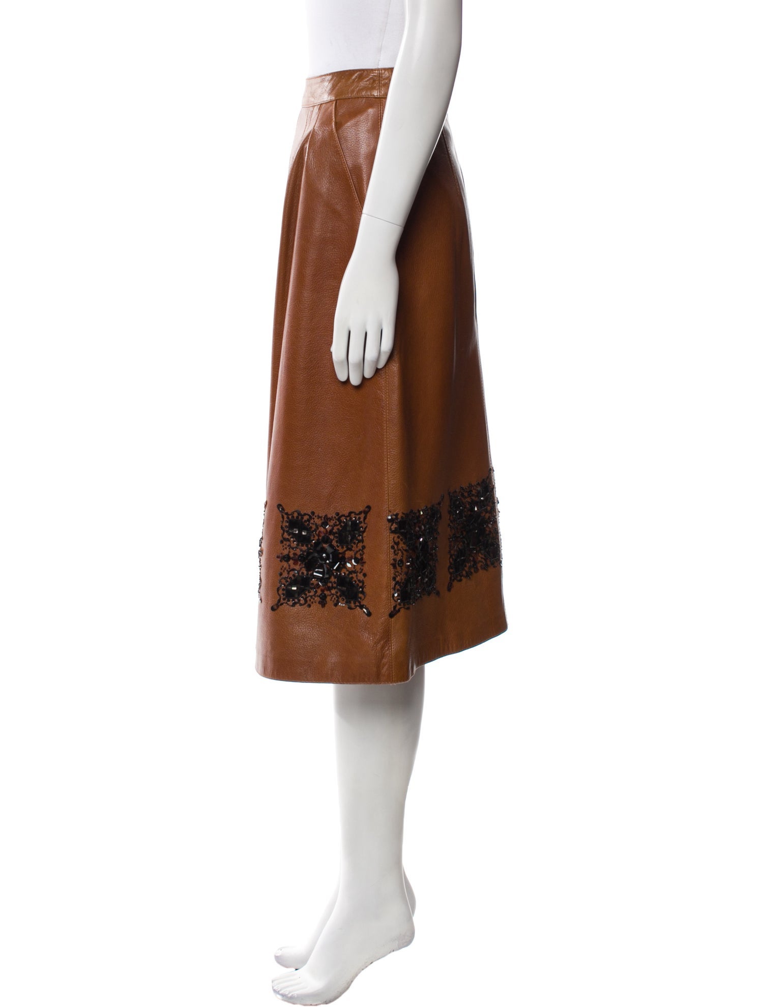 Oscar de la Renta Leather Knee-Length Skirt