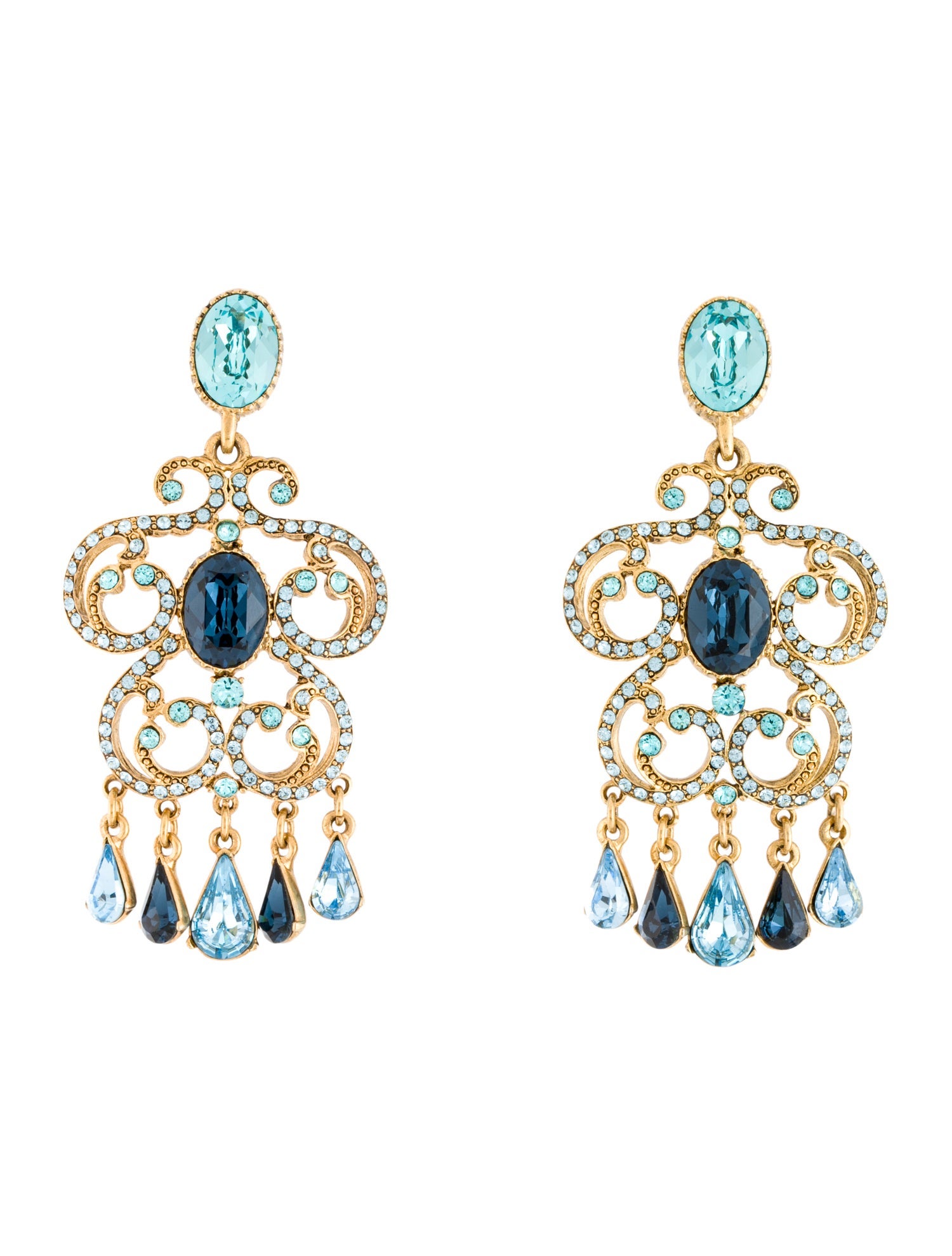 Oscar de la Renta Crystal Chandelier Clip On Earrings