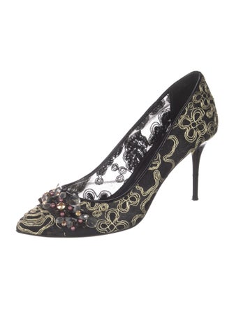 Oscar de la Renta Mesh Beaded Accents Pumps