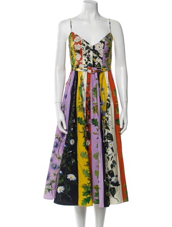 Oscar de la Renta Floral Print Midi Length Dress