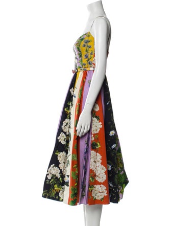 Oscar de la Renta Floral Print Midi Length Dress