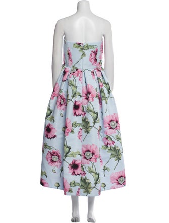 Oscar de la Renta Floral Print Midi Length Dress