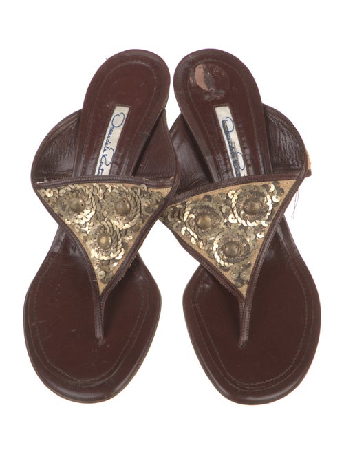 Oscar de la Renta Leather Animal Print Slides