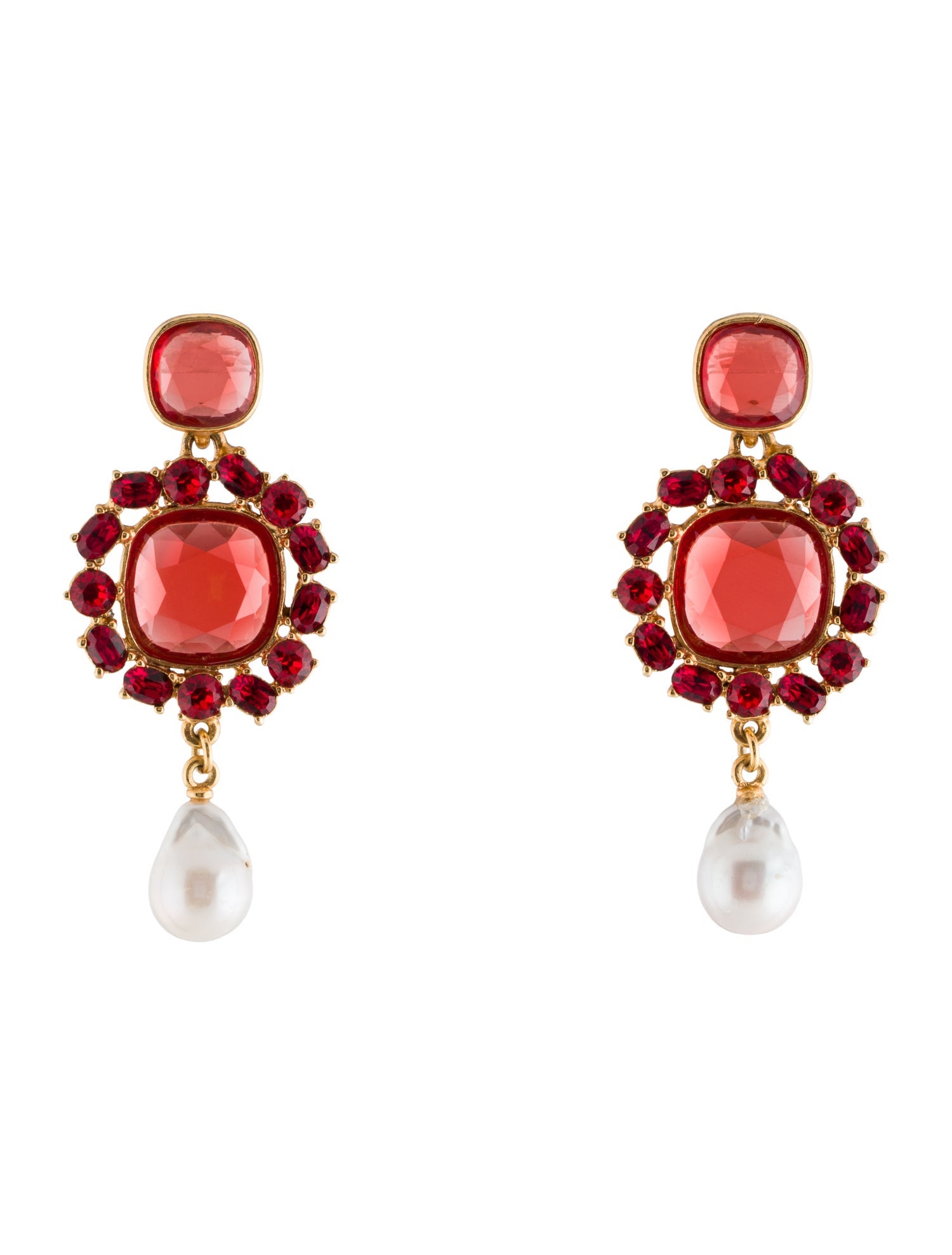 Oscar de la Renta Pearl & Crystal Drop Earrings