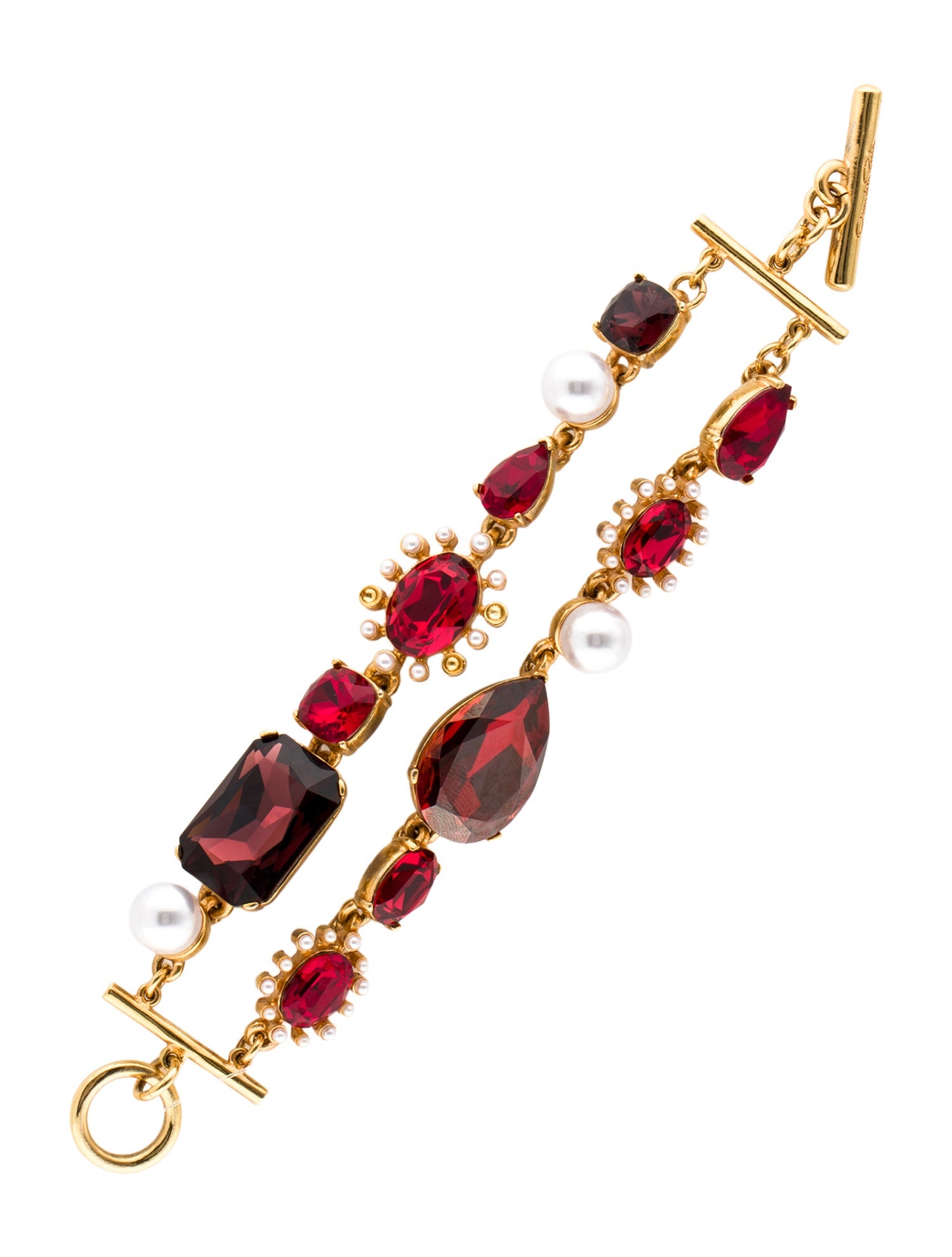 Oscar de la Renta Faux Pearl & Crystal Link Bracelet