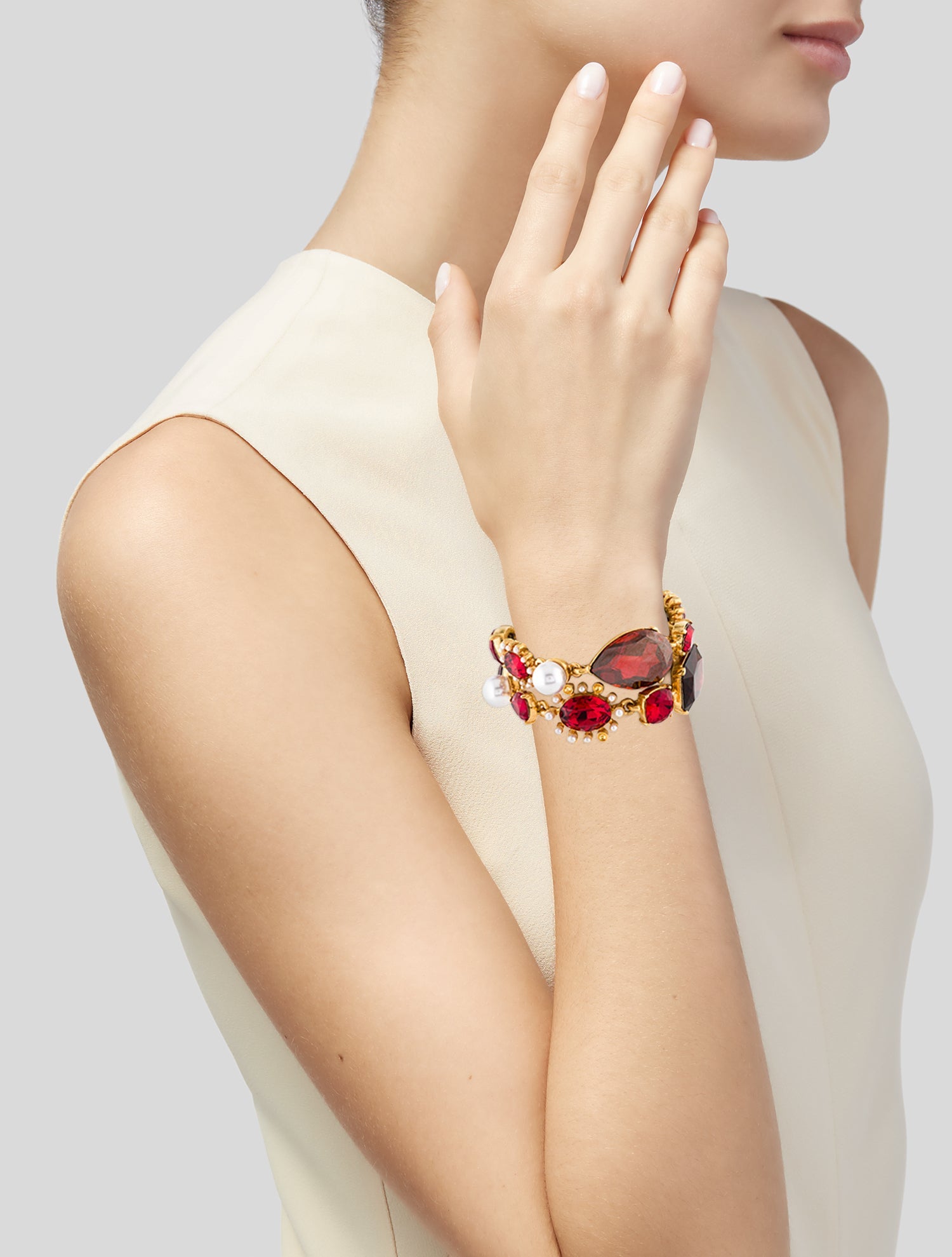 Oscar de la Renta Faux Pearl & Crystal Link Bracelet