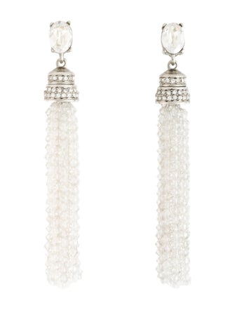 Oscar de la Renta Crystal Bead Drop Clip-On Earrings