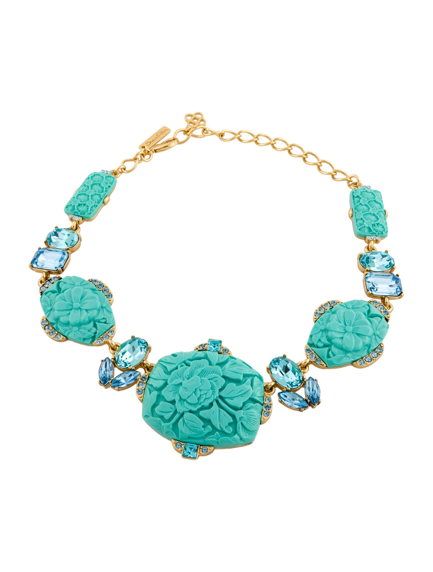 Oscar de la Renta Crystal & Carved Resin Floral Collar Necklace