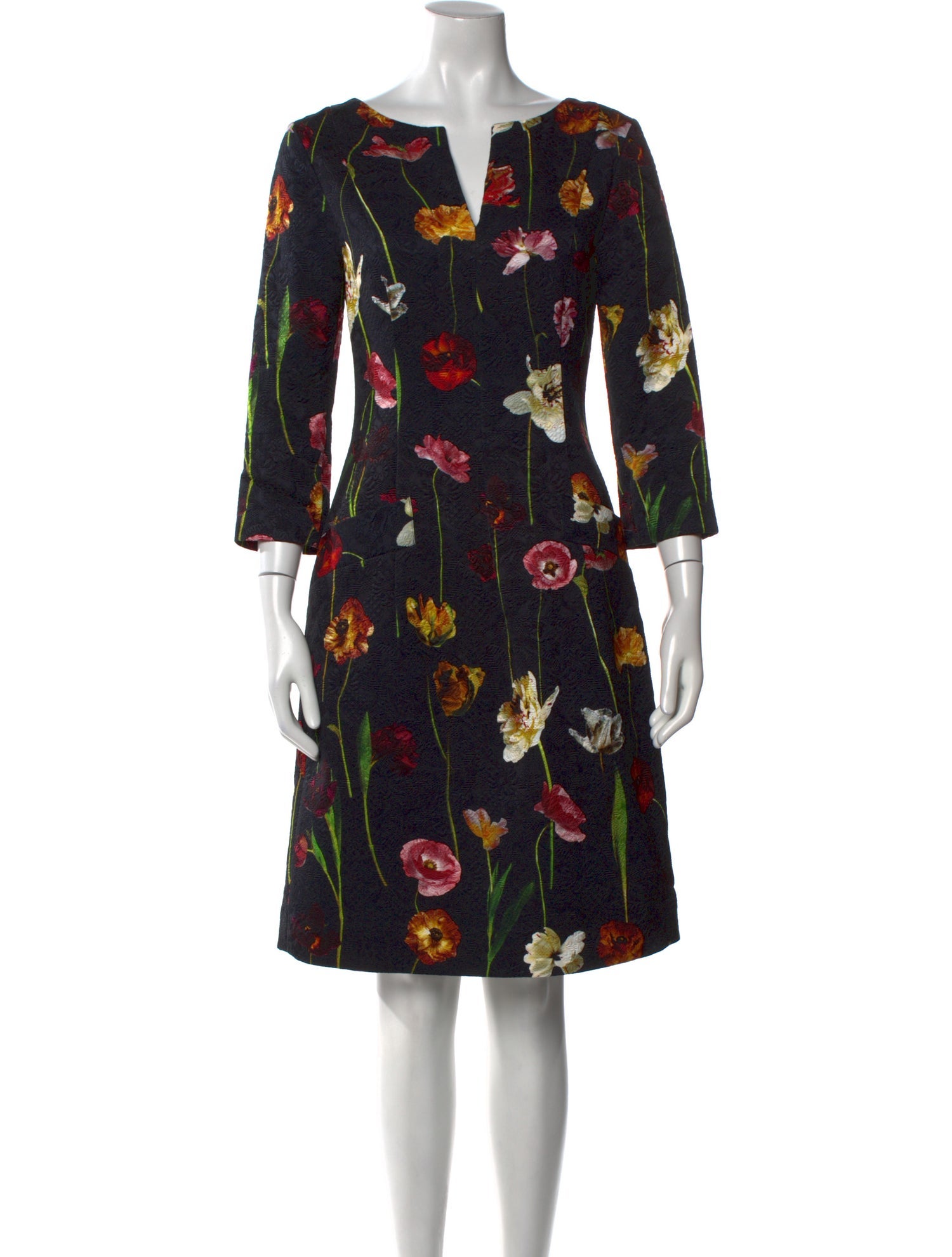 Oscar de la Renta Floral Print Knee-Length Dress