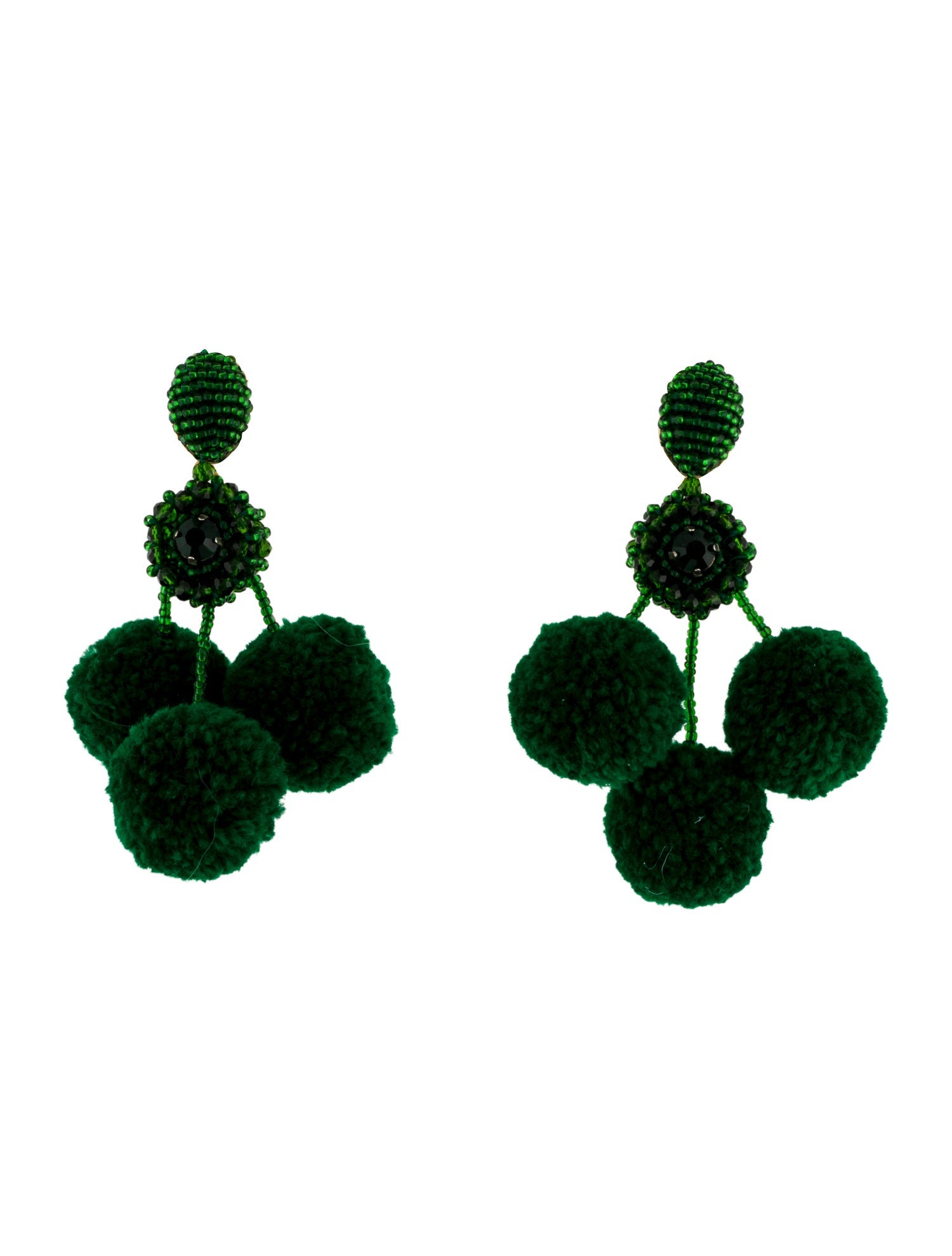 Oscar de la Renta Triple Pom Pom Clip On Earrings