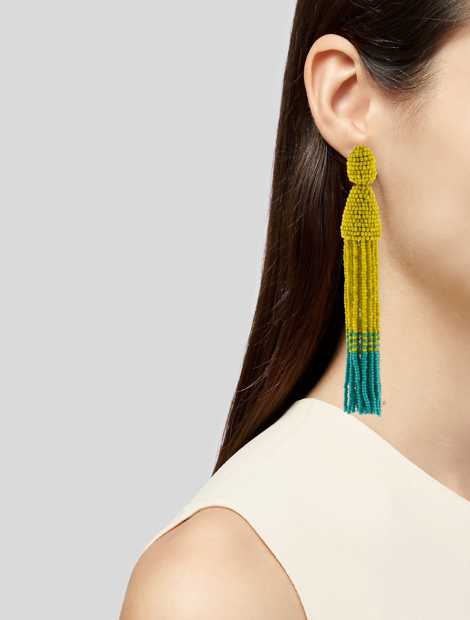 Oscar de la Renta Classic Long Beaded Tassel Earrings