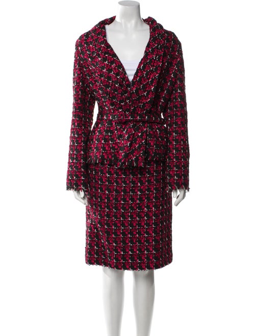 Oscar de la Renta Printed Fringe Trim Accent Skirt Suit