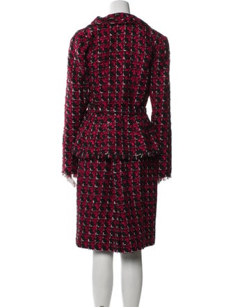 Oscar de la Renta Printed Fringe Trim Accent Skirt Suit