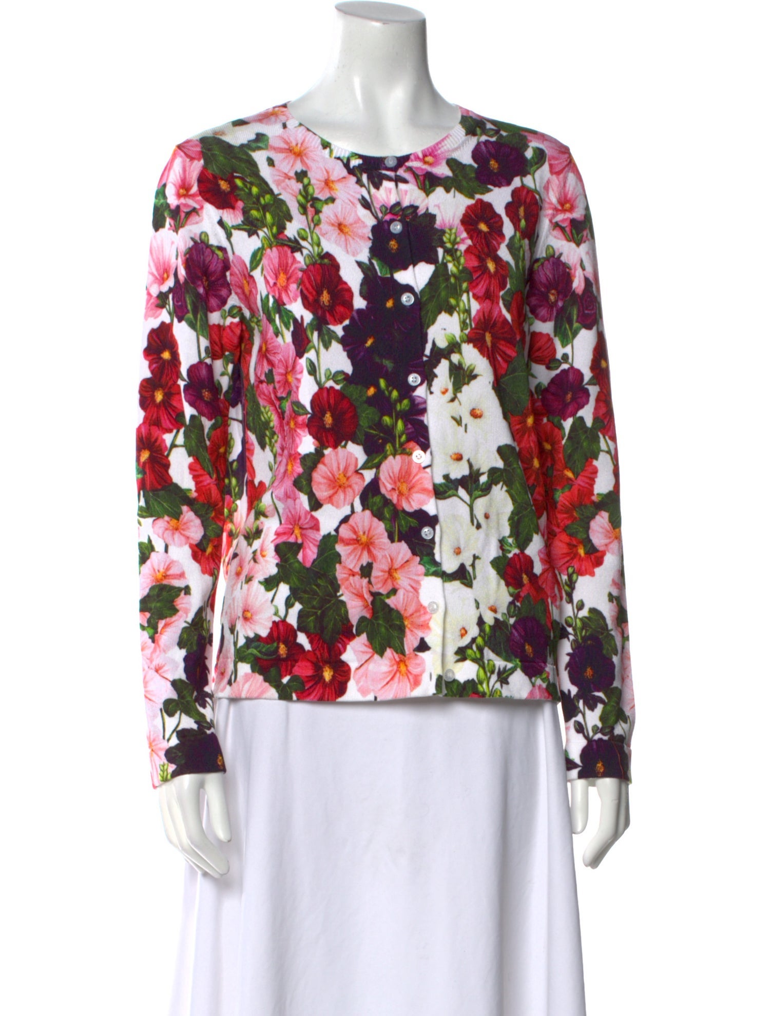 Oscar de la Renta Floral Print Crew Neck Blouse