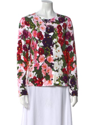 Oscar de la Renta Floral Print Crew Neck Blouse