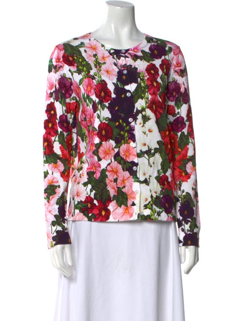 Oscar de la Renta Floral Print Crew Neck Blouse