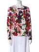 Oscar de la Renta Floral Print Crew Neck Blouse