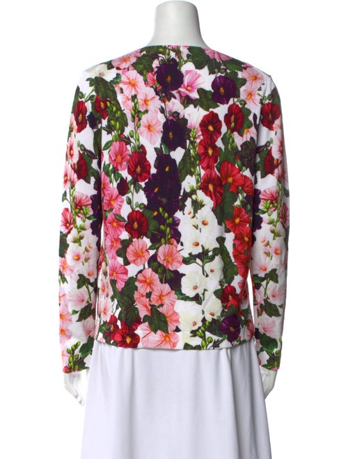 Oscar de la Renta Floral Print Crew Neck Blouse